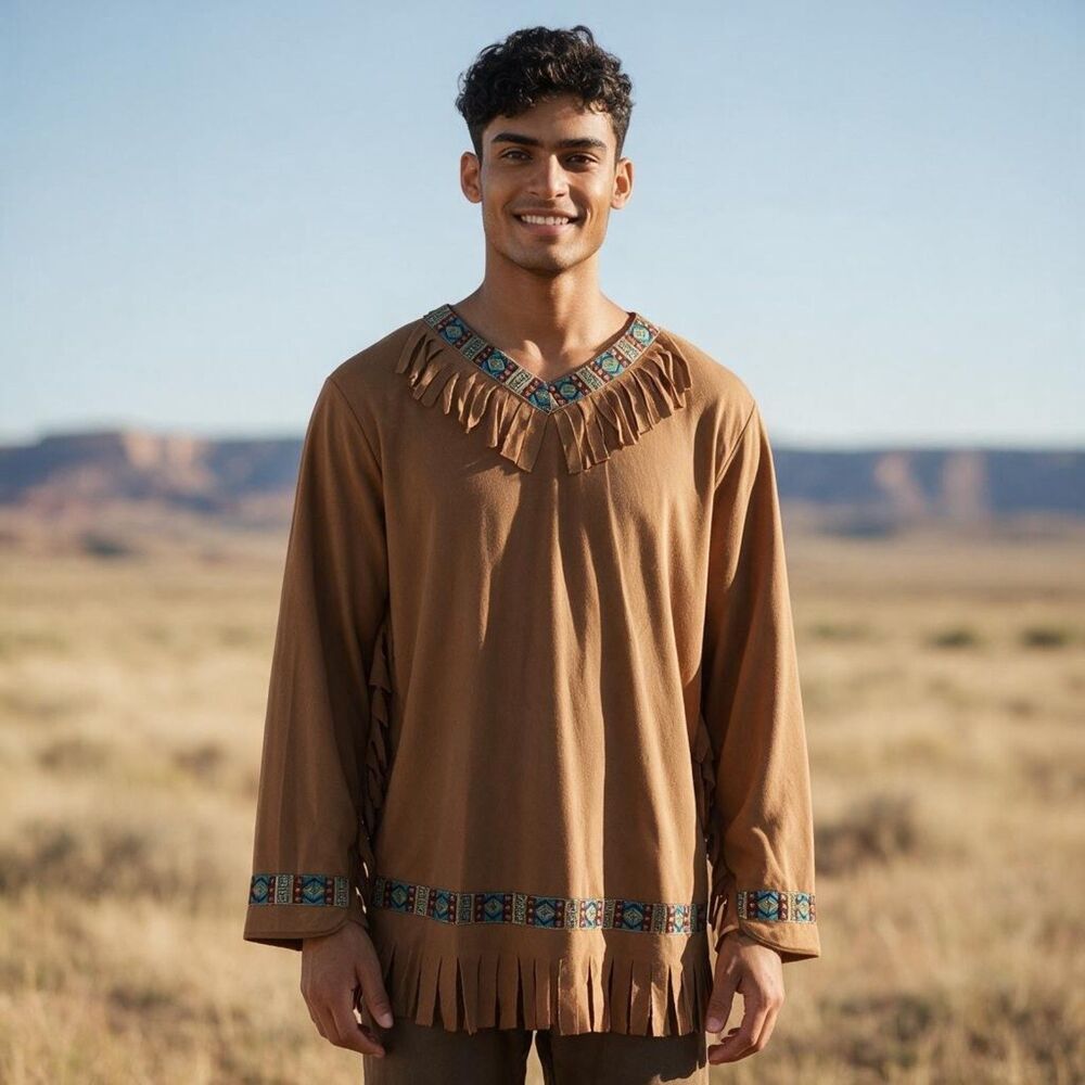 Fun World Adult Native American Indian Costume Brown Shirt Unisex One Size